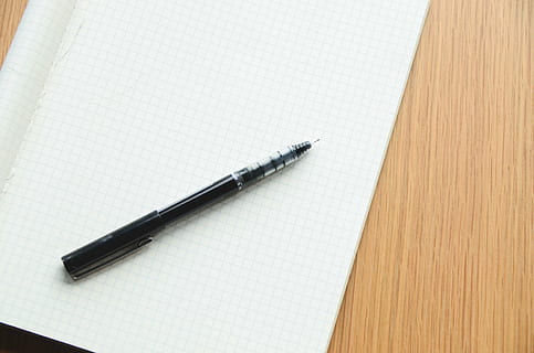 black, ballpoint pen, graphing paper, graphing, paper, fine, pen, notepad, graph paper, business, desk, still life, white background, table, close-up, wood - material, indoors, no people, nib, diary, writing instrument, high angle view, two objects, blank, directly above, note pad, education, open, copy space, studio shot, fountain pen, silver colored, 4K