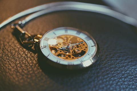 round, silver-colored, frame, skeleton, pocket, watch, shallow, focus photography, mechanical, timepiece, time, clock, macro, object, brown, gold, leather, close-up, indoors, instrument of time, no people, pocket watch, selective focus, wristwatch, table, shape, technology, equipment, circle, still life, high angle view, machine part, single object, geometric shape, antique, personal accessory, luxury, 2K, CC0, public domain, royalty free