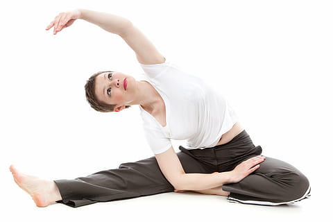 woman, white, crew-neck t-shirt, yoga, active, athletic, exercise, female, fit, fitness, girl, gym, health, healthy, isolated, lifestyle, people, person, slim, sport, stretch, training, workout, white background, studio shot, young adult, cut out, young women, one person, full length, women, adult, indoors, looking at camera, healthy lifestyle, portrait, lifestyles, exercising, beauty, beautiful woman, clothing, human arm, hairstyle, 4K, CC0, public domain, royalty free