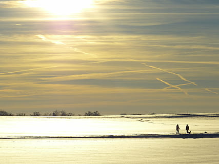 vinterlige, træ, væk, aften, Abendstimmung, spor, sne landskab, vinterstemning, himmel, vand, hav, scenics - natur, skønhed i naturen, sky - himmel, rigtige mennesker, jord, strand, silhuet, solnedgang, natur, livsstil, to personer, herrer, fritidsaktivitet, ro, rolig scene, sollys, horisont over vand, sol, udendørs, 4K, CC0, offentligt domæne, royaltyfrie