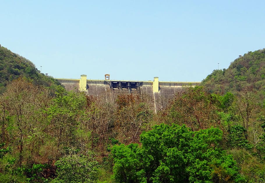 presa, supa, riu, kali, naturalesa, paisatge, muntanya, verd, natural, vista, blau, ecologia, dandeli, karnataka, Índia, planta, arbre, cel, estructura construïda, dia, creixement, arquitectura, color verd, aigua, cel clar, cap gent, a l'aire lliure, bellesa a la natura, còpia espai, terra, bosc, escenics - natura, vista d’angle baix, 4K