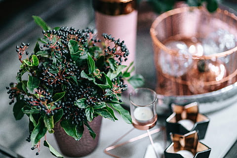 christmas table decorations, Christmas, table, decorations, table set, pink, holiday, glamour, xmas, close-up, indoors, food and drink, drink, drinking glass, day, no people, high angle view, food, plant, freshness, potted plant, focus on foreground, nature, cup, refreshment, still life, candle, coffee, selective focus, mug, glass, crockery, 5K, CC0, public domain, royalty free