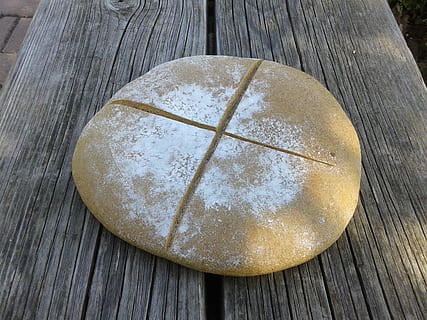 bread, food, loaf, wood - material, table, food and drink, high angle view, close-up, still life, indoors, no people, freshness, day, sweet food, ready-to-eat, indulgence, nature, brown, shape, sweet, temptation, 2K, CC0, public domain, royalty free