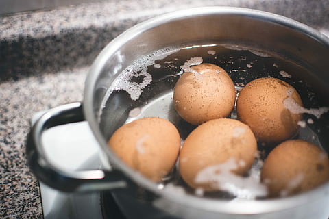boiling eggs, Boiling, eggs, cooking, egg, home, kitchen, kitchenware, food, cooking Pan, food And Drink, close-up, no People, freshness, water, healthy eating, kitchen utensil, preparation, wellbeing, high angle view, household equipment, still life, indoors, container, selective focus, preparing food, brown, day, 5K
