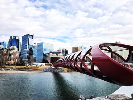 Bridge, River, Down, Downtown, Landscape, bridge, river, city, architecture, landmark, travel, water, sky, cloud - sky, reflection, built structure, building exterior, transportation, day, nautical vessel, nature, waterfront, building, mode of transportation, no people, connection, outdoors, bridge - man made structure, office building exterior, skyscraper, 4K, CC0, public domain, royalty free