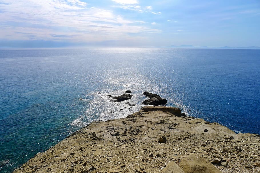 mar, infinit, ampli, oceà, aigua, la soledat, Grècia, rodos, naturalesa, línia de costa, blau, bellesa a la natura, cel, escenics - natura, platja, núvol - cel, tranquil·litat, escena tranquil·la, horitzó, rock, horitzó sobre l’aigua, terra, rock - object, cap gent, sòlid, idíl·lic, formació de roca, a l'aire lliure, litoral rocós, 1080P
