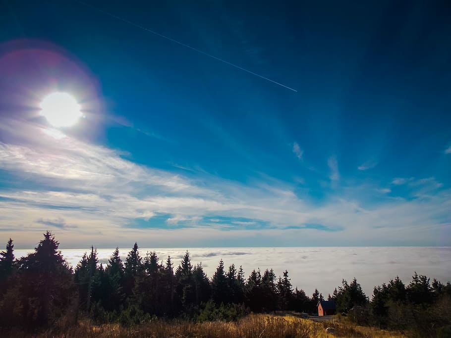 inverze, klínovec, mraky, slunce, Příroda, Pozadí, nebe, scén, mrak - nebe, strom, krajina, rostlina, krása v přírodě, klid, scenics - příroda, klidné scény, parní stezka, mimoměstské scény, životní prostředí, modrý, slunečního světla, nikdo, idylický, přistát, pole, venku, Jasný, 4K