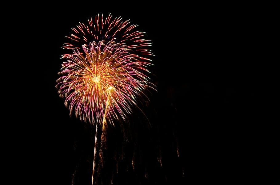 razzo, fuochi d'artificio, Moerenuma, celebrazione, notte, che esplode, Fuochi artificiali, fuoco - fenomeno naturale, fuochi d'artificio - Oggetto creato dall'uomo, evento, festa - evento sociale, vacanza, festival tradizionale, rosso, luminosa, colore nero, multicolore, luglio, anniversario, raggiante, colori, divertimento, nessuno, illuminato, fuoco d'artificio, movimento, cultura artistica e intrattenimento, copia spazio, Inquadratura dal basso, lunga esposizione, cielo, movimento sfocato, natura, all'aperto, buio, scintille, 4K