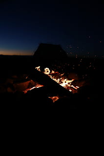 bål, nigh, tid, bål i nærheten av telt, Brann, brenning, natt, mørk, silhouette, logger, flammer, flamme, telt, camping, varme - temperatur, brann - naturlig fenomen, natur, ingen folk, kopiere plass, belyst, glødende, himmel, Logg, miljø, tre - materiale, fjell, utendørs, tre, 8K, CC0, offentlig domene, opphavsrett gratis