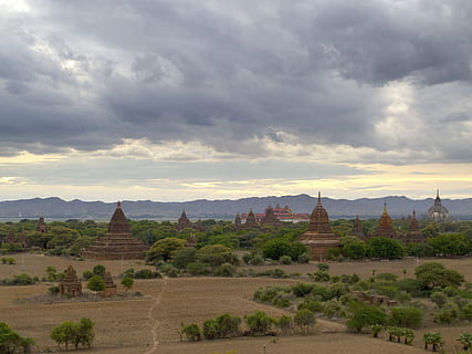 burma, Bagan, templer, skyer, Religion, himmel, sky - himmel, sted for tilbedelse, arkitektur, landskap, reise, miljø, reisemål, historie, turisme, natur, bygget struktur, fortiden, tro, åndelighet, bygning, ingen folk, utendørs, antikk sivilisasjon, arkeologi, 2K, CC0, offentlig domene, opphavsrett gratis