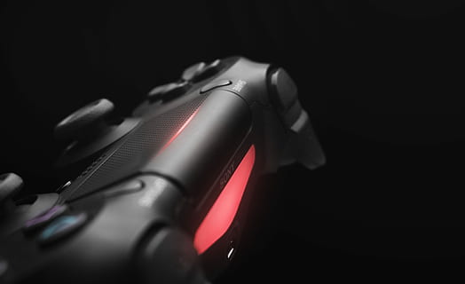sony, ps4, dualshock, 4, close, photography, dualshock 4, controller, playstation, playstation 4, black background, studio shot, indoors, no people, close-up, black color, single object, business, gun, mystery, copy space, technology, weapon, red, shiny, handgun, selective focus, aggression, dark, violence, 4K, CC0, public domain, royalty free