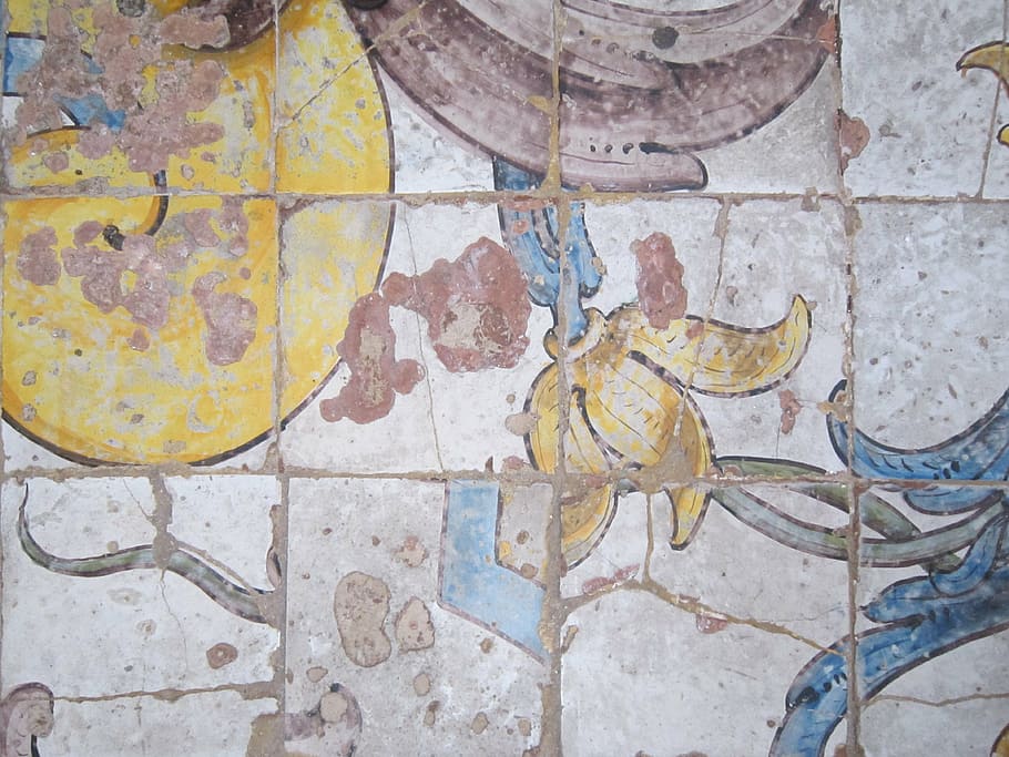 vecchio, antico, flusso, piastrella, dipinto, colorato, mestiere, arte, tradizione, sentiero, nessuno, vista dall'alto, pavimentazione, giorno, giallo, pavimento piastrellato, modello, all'aperto, avvicinamento, caratteristica della parete, strutturato, fotogramma intero, foglia, direttamente sopra, pavimentazione in pietra, sfondi, natura, le foglie, 4K