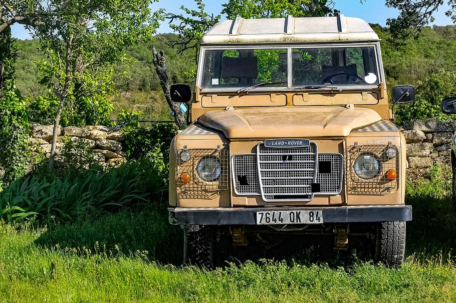 cotxe, Range Rover, rang, rover, vehicle, terra, naturalesa, automòbil, jeep, planta, vehicle terrestre, manera de transport, camp, herba, dia, transport, arbre, creixement, color verd, llum solar, cap gent, a l'aire lliure, groc, obsoleta, abandonat, 4K