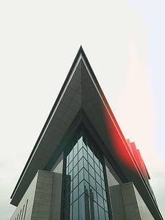 architectural design, architecture, building, business, city, design, downtown, exterior, facade, glass windows, low angle shot, minimalistic, modern, modern architecture, office, perspective, reflection, skyscraper, structure, window, built Structure, building Exterior, sky, low angle view, no people, office building exterior, clear sky, nature, day, tall - high, glass - material, shape, geometric shape, triangle shape, 1080P
