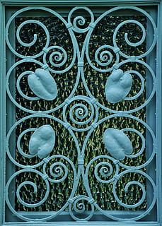 blå, stål vindue panel, ornament, struktur, stilelement, plast, metal ornament, strukturer, dekorative, vindue, vinduesgitter, verschnörkelt, smedejern, curlicue, arkitektur, jern, metal dekoration, rundkørsel, blade ornament, ingen mennesker, tæt på, metal, mønster, fuld ramme, dag, indendørs, design, plante, grøn farve, sikkerhed, baggrunde, natur, Port, beskyttelse, udsmykkede, 4K, CC0, offentligt domæne, royaltyfrie