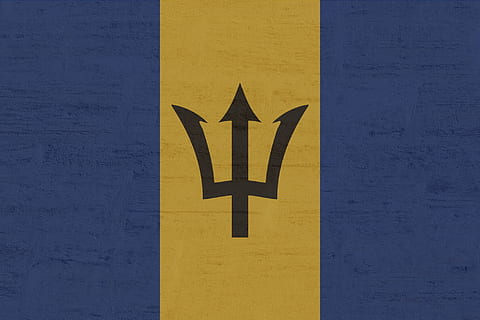 Barbados, Flagge, Gelb, Wandbau - Funktion, keine Leute, Blau, Zeichen, Kommunikation, die Architektur, Nahansicht, Kunst und Handwerk, gebaute Struktur, texturiert, gestalten, Tag, Symbol, Vollbild, draußen, Pfeilsymbol, Hintergründe, Sternform, Muster, 1080P, CC0, gemeinfrei, lizenzfrei