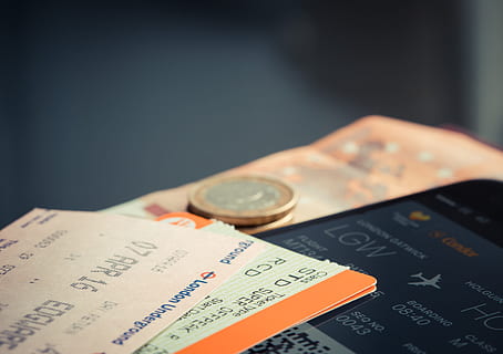 ticket cards, coin, focus photo, still, items, things, passes, boarding, plane, tickets, coins, currency, bills, gadgets, smartphone, finance, business, indoors, close-up, studio shot, no people, black background, wealth, paper currency, selective focus, trading, still life, security, paper, investment, safety, bankruptcy, copy space, making money, economy, 4K, CC0, public domain, royalty free