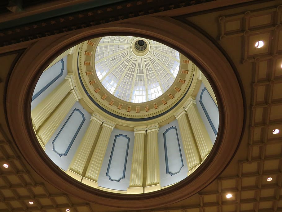 cúpula, edifici, endins, arquitectura, Capitoli, estructura construïda, vista d’angle baix, forma geomètrica, sostre, a l'interior, cercle, cap gent, forma, il·luminat, característica arquitectònica, claraboia, directament a sota, vidre - material, finestra, llum solar, arquitectura i art, ornamentat, 4K