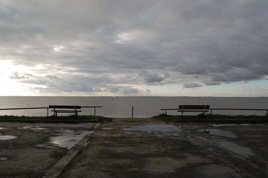 ampli, vista, núvols, humit, frisia est, dollart, Torre de perforació petroliera, núvol - cel, cel, aigua, naturalesa, mar, núvol, arquitectura, moll, cap gent, bellesa a la natura, a l'aire lliure, vespre, estructura construïda, escena tranquil·la, horitzó, barana, escenics - natura, tranquil·litat, 2K