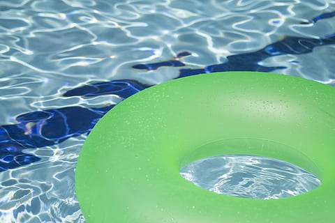 day, float, holiday, hotel, inflatable, plastic, pool, resort, ring, sparkling, summer, sunny, swimming, toy, vacation, water, blue, swimming Pool, floating on water, floating, nature, high angle view, no people, green color, close-up, full frame, tube, rippled, tubing, pattern, sunlight, 5K, CC0, public domain, royalty free