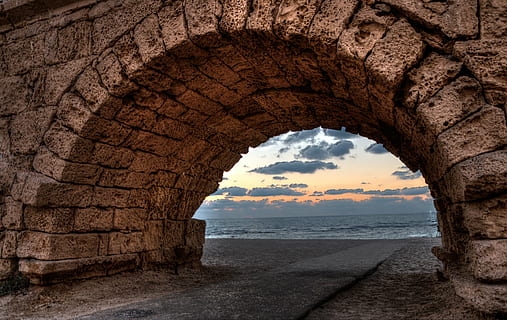 brauner Betonbogen, Bogen, Strand, Sonnenuntergang, Himmel, Meer, Wasser, Land, Szenen - Natur, Natur, keine Leute, wolke - himmel, die Architektur, Horizont über Wasser, solide, Schönheit in der Natur, Horizont, Ruhe, Rock, ruhige Szene, gebaute Struktur, natürlicher Bogen, draußen, 2K, CC0, gemeinfrei, lizenzfrei
