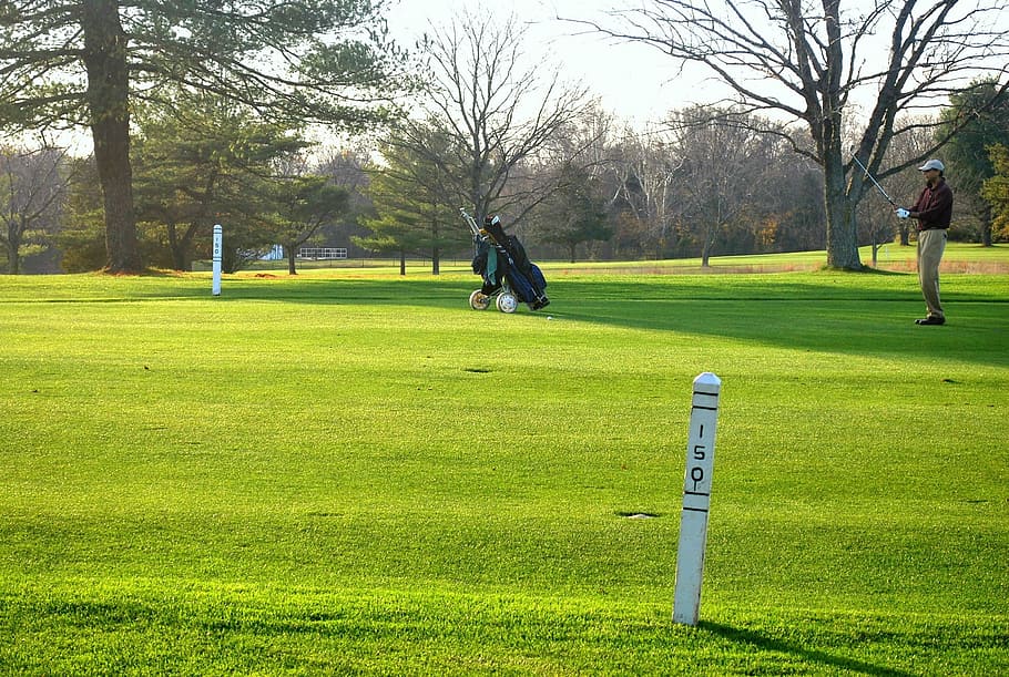 markør, gård, golfbane, golfspiller, golf, Rute, afstand, fairway, skud, strygejern, klubber, sport, græs, fritidsaktivitet, grøn - golfbane, plante, træ, grøn farve, natur, dag, aktivitet, herrer, rigtige mennesker, Mark, jord, mennesker, udendørs, parkere, tilfældige mennesker, 1080P