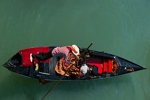 two, men, riding, boat, body, water, day, three, person, river, float, topdown, gondola, nautical vessel, mode of transportation, transportation, gondola - traditional boat, oar, nature, high angle view, travel, sitting, one person, real people, adult, occupation, outdoors, paddling, 2K, CC0, public domain, royalty free