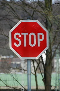 hold op, skjold, advarsel, hvid, rød, warnschild, Gade skilt, trafik skilt, stopskilt, tekst, advarselsskilt, meddelelse, dag, skilt, vejskilt, vestlige script, stort bogstav, træ, Information, vej, informationsskilt, vejledning, fokus på forgrunden, plante, ingen mennesker, tæt på, stop - enkelt ord, 1080P, CC0, offentligt domæne, royaltyfrie