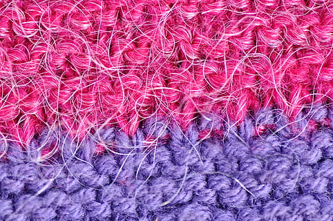 wool, knitting, stitches, thread, yarn, knitting stitches, knitted, knitwear, material, woolen, traditional, pattern, texture, structure, soft, scarf, macro, full frame, backgrounds, pink color, close-up, no people, textile, textured, softness, still life, winter, creativity, art and craft, indoors, red, white color, flower, flowering plant, beauty in nature, warm clothing, purple, 4K, CC0, public domain, royalty free