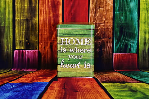 box, sheet, saying, storage, home is where your heart is, background, wood, kunterbunt, wood - Material, western script, text, communication, indoors, no people, green color, table, sign, information, entrance, wall - building feature, day, script, number, focus on foreground, blackboard, hardwood floor, message, wood grain, 5K, CC0, public domain, royalty free