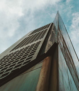 low-angle photo, high-rise, building, daytime, low, angle photo, high, rise building, skyscraper, architecture, window, tall, office, concrete, triangle, tower, modern, sky, photo, reflection, blue, cloud, low angle view, built structure, building exterior, cloud - sky, no people, nature, day, city, wood - material, outdoors, office building exterior, tall - high, pattern, corrugated, 2K, CC0, public domain, royalty free