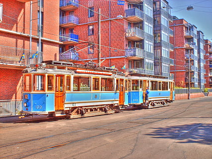 sweden, buildings, structure, hdr, train, apartments, mass transit, transportation, urban, architecture, street, city, outside, summer, spring, built structure, building exterior, mode of transportation, industry, no people, land vehicle, business, day, building, machinery, outdoors, construction industry, freight transportation, nature, crane - construction machinery, motion, road, 2K, CC0, public domain, royalty free
