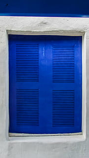 window, blue, white, colour, architecture, closed, building exterior, built structure, building, shutter, no people, day, wall - building feature, metal, outdoors, security, residential district, protection, door, pattern, safety, house, garage, window frame, 4K, CC0, public domain, royalty free