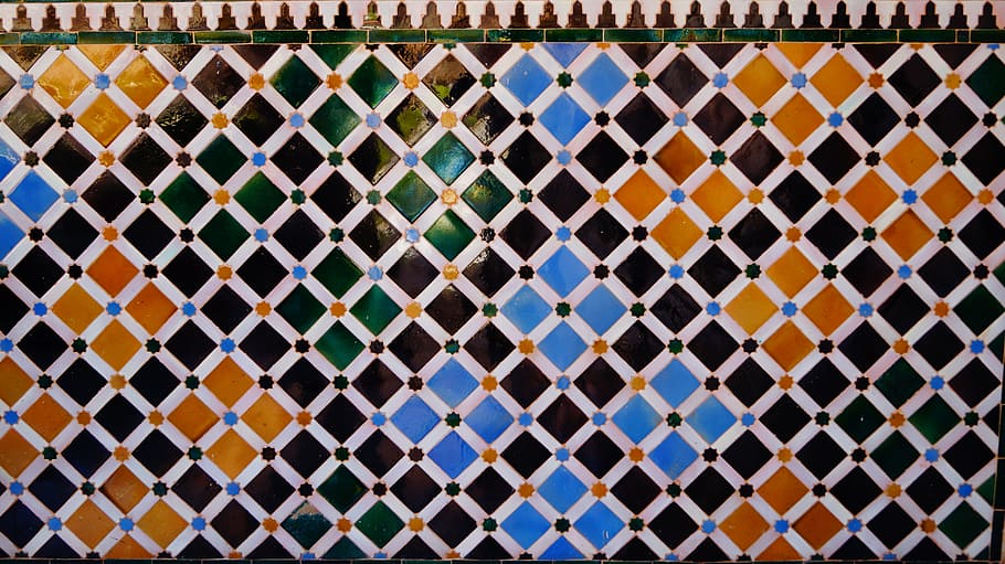Spanien, Granada, Palast, Keramik, Fliese, Kunst, Geschichte, Einzelheiten, Stil, Design, alte Stadt, die Architektur, Wand, Textur, Muster, Vollbild, keine Leute, Hintergründe, mehrfarbig, Nahansicht, Tag, Blau, Wandbau - Funktion, draußen, schwarze Farbe, texturiert, Zaun, braun, abstrakt, grüne Farbe, Sicherheit, Transferdruck, gestalten, Grenze, kreuz und quer, Struktureffekt, 5K
