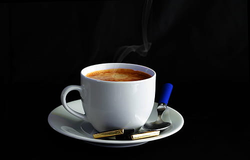 white, ceramic, mug, top, saucer, coffee, shell, spoon, plate, treat, sweet, cup, decoration, macro photography, food, breakfast, food and drink, coffee - drink, coffee cup, refreshment, drink, crockery, black background, studio shot, close-up, hot drink, kitchen utensil, indoors, freshness, eating utensil, no people, tea cup, teaspoon, caffeine, 2K, CC0, public domain, royalty free