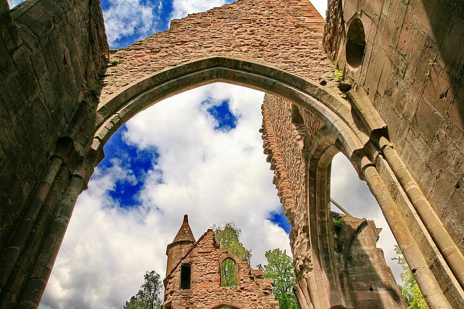 monestir, antic monestir, vell, històricament, edat mitjana, ruïnes del monestir, ruïna, restes d'una paret, sortir, Església, antic klosteranlage, cristianisme, cel, núvols, cristià, Crist, Sant, jesús, baptitza, Déu, crucifixió, oració, fe, religió, arquitectura, estructura construïda, núvol - cel, història, exterior de l'edifici, arc, destinacions de viatge, castell, antiga ruïna, el passat, edifici, vista d’angle baix, antic, naturalesa, viatjar, dia, turisme, cap gent, a l'aire lliure, arruïnat, maó, paret de pedra, civilització antiga, 1080P