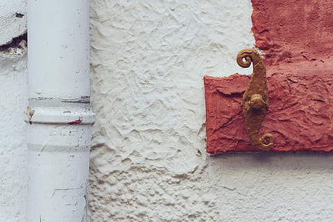 gray metal pipe, untitled, wall, drain, texture, paint, detail, no people, architecture, built structure, close-up, textured, old, metal, wall - building feature, red, day, rough, entrance, safety, white color, weathered, damaged, building exterior, door, outdoors, rusty, deterioration, concrete, latch, 5K, CC0, public domain, royalty free