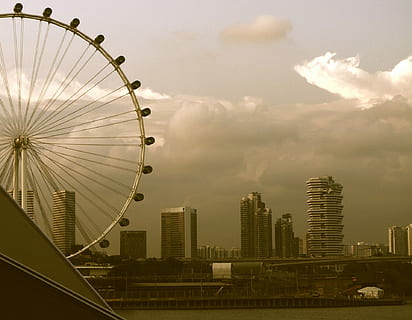 sepia, foto, ferris, wiel, duidelijk, hemel, reuzenrad, stedelijke scène, stedelijke skyline, stadsgezicht, stad, Bekende plek, reisbestemmingen, reislocaties, wolkenkrabber, architectuur, ingebouwde structuur, buitenkant van het gebouw, wolk - lucht, attractiepark, gebouw, pretpark rit, kantoorgebouw buitenkant, groot hoog, natuur, geen mensen, kunst cultuur en entertainment, buitenshuis, modern, Financieël district, 1080P, CC0, publiek domein, royaltyvrij