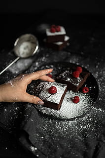 red, bean brownie, GLUTEN-FREE, RED BEAN, BROWNIE, PEANUT BUTTER, fruits, sweet, bean, gluten, raspberries, delicious, dessert, raspberry, food, human Hand, close-up, christmas, indoors, one person, people, hand, human body part, sweet food, high angle view, selective focus, lifestyles, women, body part, focus on foreground, holding, finger, human finger, baked, 5K
