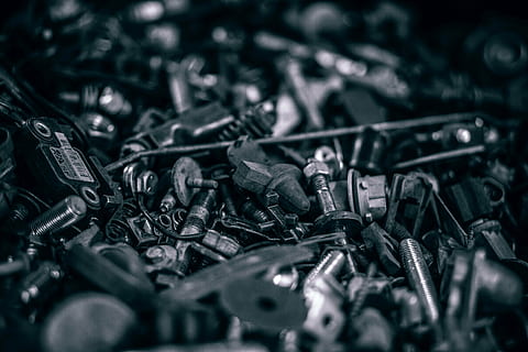 grayscale photography, pile, nuts, bolts, metal, tools, mechanical, bolt, screw, repairing, steel, work Tool, industry, equipment, nut - Fastener, close-up, construction Industry, large group of objects, selective focus, abundance, indoors, no people, full frame, still life, heap, backgrounds, choice, shiny, variation, collection, silver colored, mechanic, 5K, CC0, public domain, royalty free