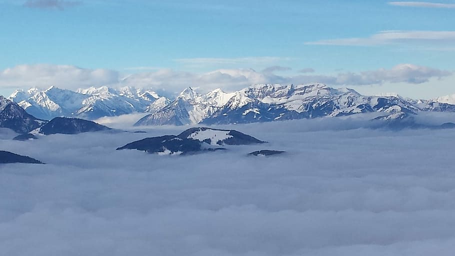 nuvole, montagne, panorama, cielo, prospettiva, cielo appannato, paesaggio, natura, nessuno, all'aperto, la tranquillità, bellezza nella natura, temperatura fredda, la neve, montagna, inverno, scenics - natura, nuvola - cielo, ambiente, scena tranquilla, catena montuosa, montagna innevata, giorno, Colore bianco, picco di montagna, 1080P