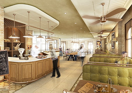 inside, restaurant, bar, table, dining, area, people, guest, customer, women, lamp, light, menu, bread, indoors, lighting equipment, retail, illuminated, store, business, luxury, food and drink, kitchen, adult, sale, wealth, group of people, architecture, full length, food, real people, ceiling, tiled floor, chef, 1080P, CC0, public domain, royalty free