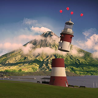 Leuchtturm, Anleitung, Küste, Turm, Landschaft, Himmel, Sicherheit, Reise, Wolke, Meer, Baum, Licht, Wasser, Natur, horizontal, Suchscheinwerfer, Transportsystem, Gebäudehülle, Beratung, gebaute Struktur, die Architektur, wolke - himmel, Land, Berg, Rauch - physische Struktur, rot, Feld, Gras, Tag, draußen, Pflanze, keine Leute, 4K, CC0, gemeinfrei, lizenzfrei