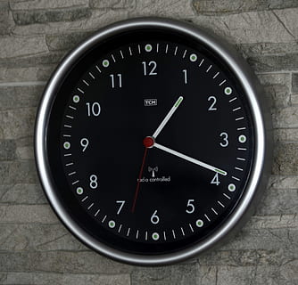 Clock, Wall, Time, Time, Time, Time Piece, Dial, Rim, wall, time, metal, no people, clock face, close-up, studio shot, number, black color, wall - building feature, indoors, shape, geometric shape, circle, accuracy, single object, communication, technology, gauge, day, instrument of measurement, minute hand, 1080P, CC0, public domain, royalty free