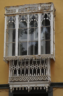 Window, Balcony, Glazed, Facade, Home, building, house facade, old, hauswand, metal, art nouveau, bay window, weathered, historically, grid, verschnörkelt, old town, nostalgia, old window, dilapidated, rusty, run down, old building, picturesque, romance, architecture, built structure, no people, low angle view, close-up, building exterior, day, wall - building feature, house, outdoors, residential district, glass - material, history, design, pattern, arch, ornate, 5K, CC0, public domain, royalty free