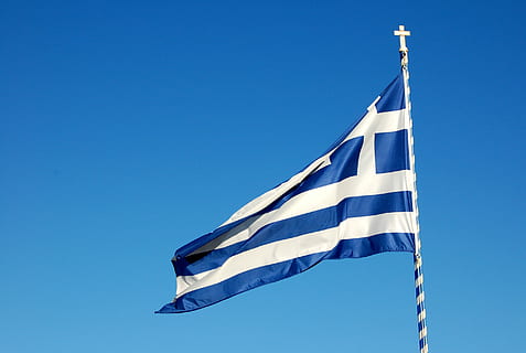greece pavilion, ridicat, alb, albastru, steag, dunga, pol, catargului, Grecia, cer, Mediterana, santorini, albastru si alb, religie, patriotism, vedere unghiulară joasă, vânt, in dungi, cer senin, natură, spațiu copie, mediu inconjurator, nici o persoana, fluturand, zi, emoţie, independenţă, în aer liber, icoana nationala, 2K, CC0, domeniu public, fără drepturi de autor