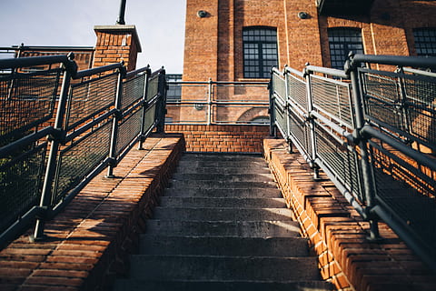 loft aparts, -, architecture, city, Loft, Architecture of the city, Lodz, Poland, bricks, old, buildings, town, windows, urban, factory, Revitalized, łódź, historic, industrial, building Exterior, built Structure, no People, outdoors, urban Scene, architecture And Buildings, staircase, steps, steps and staircases, railing, day, metal, direction, low angle view, the way forward, nature, brick wall, brick, building, connection, safety, protection, 5K