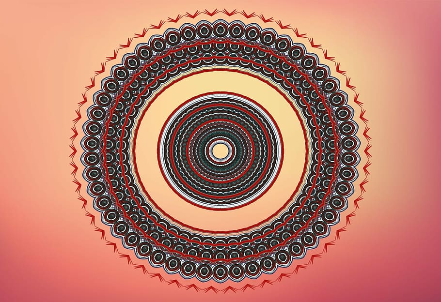gris, vermell, mandala, ornamentals, forma, concèntric, rodó, resum, art, disseny, creatiu, geomètric, cercle, meditació, simetria, decoració, patró, ornamentat, espiral, forma geomètrica, cap gent, fons de colors, a l'interior, tir de l'estudi, color taronja, directament a sota, fons, metall, arquitectura, remolí, art i artesania, tallar, directament a sobre, fons taronja, sostre, 1080P