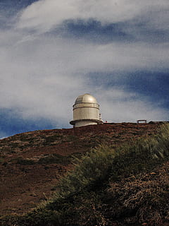 landscape, nature, sky, clouds, cloudy, daylight, grass, mountain, observation tower, observatory, outdoors, scenic, cloud - sky, built structure, architecture, no people, land, field, storage tank, environment, day, building exterior, water tower - storage tank, plant, low angle view, fuel and power generation, dome, water conservation, 4K, CC0, public domain, royalty free