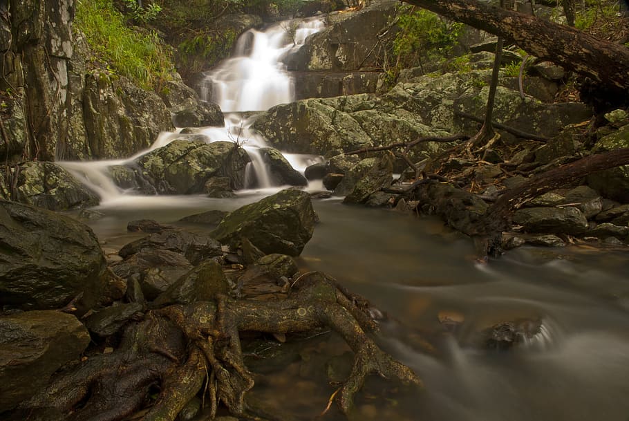 time-lapse foto, opstrøms, vandfald, lang eksponering, flod, strøm, natur, vand, kaskade, bevægelse, flyder, forår, faldende, ødemark, skønhed, flyde, udendørs, træ, scenics - natur, skønhed i naturen, klippe, plante, rock-objekt, sløret bevægelse, Skov, solid, flydende vand, ingen mennesker, jord, mos, dag, strøm - rindende vand, regnskov, renhed, 4K
